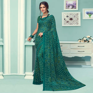 green-casual-wear-printed-chiffon-bandhani-saree-132089