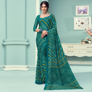 green-casual-wear-printed-chiffon-bandhani-saree-132104