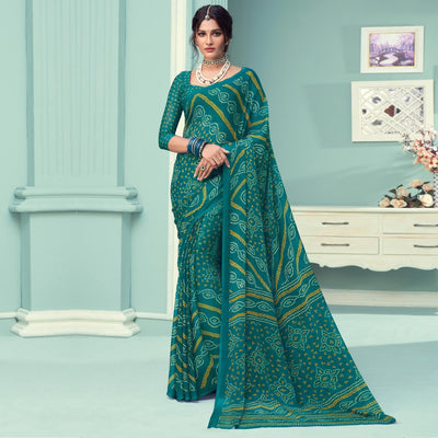 green-casual-wear-printed-chiffon-bandhani-saree-132104