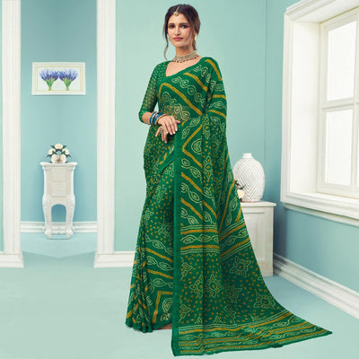 green-casual-wear-printed-chiffon-bandhani-saree-132087