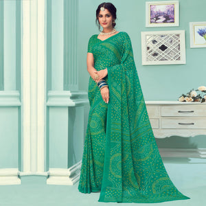 green-casual-wear-printed-chiffon-bandhani-saree-132095