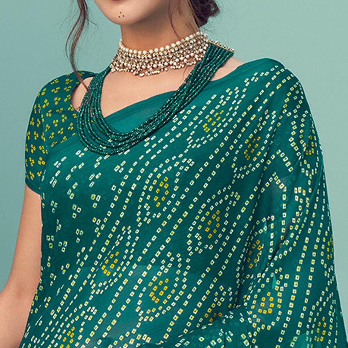 green-casual-wear-printed-chiffon-bandhani-saree-132089