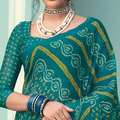 green-casual-wear-printed-chiffon-bandhani-saree-132104