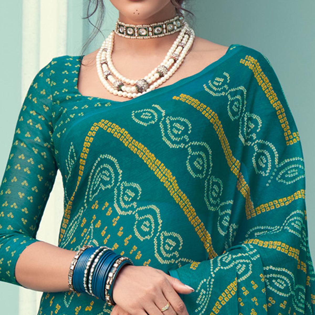 green-casual-wear-printed-chiffon-bandhani-saree-132104