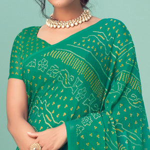 green-casual-wear-printed-chiffon-bandhani-saree-132095