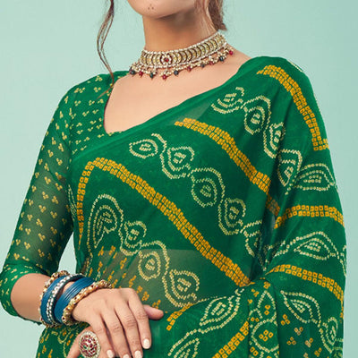 green-casual-wear-printed-chiffon-bandhani-saree-132087