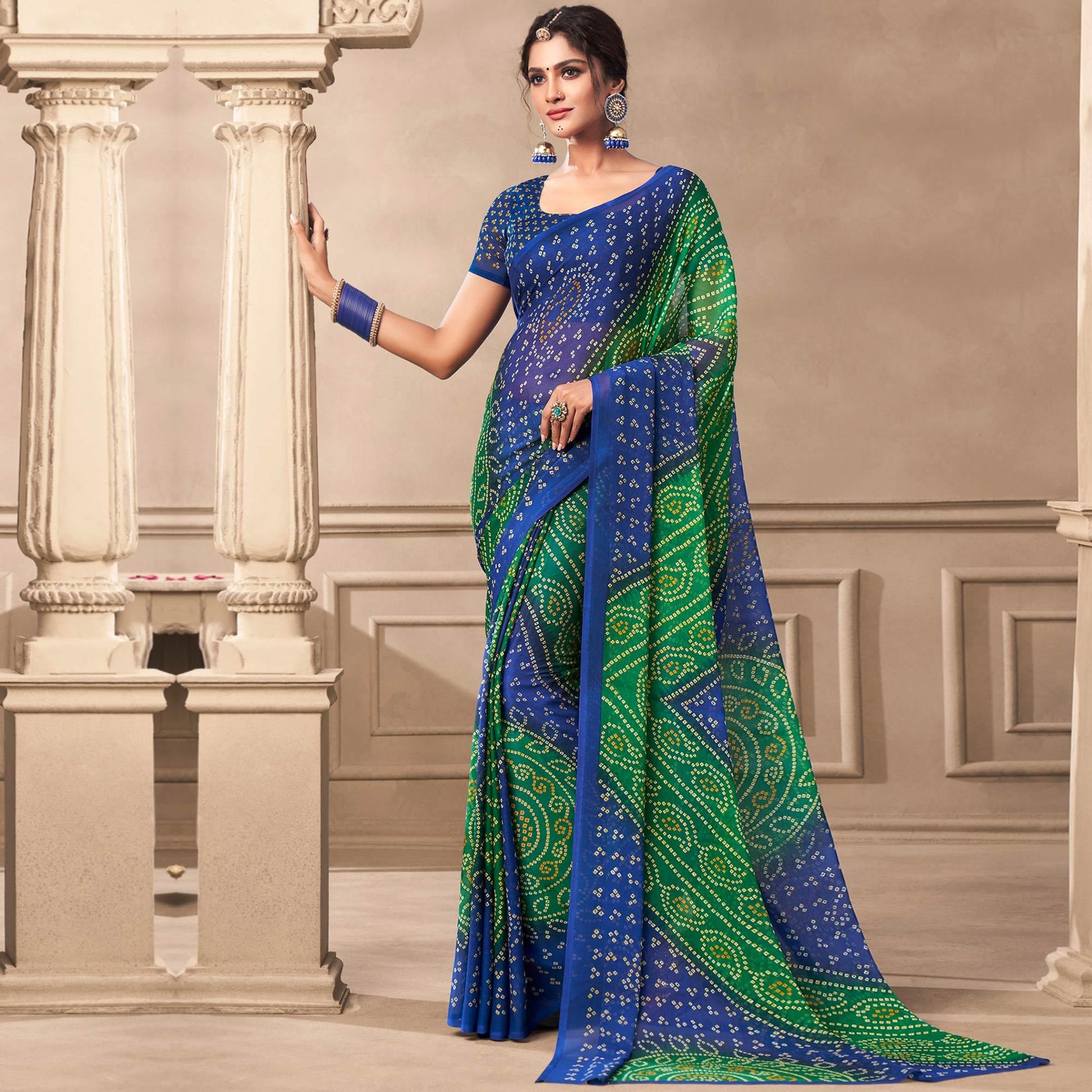 green-casual-wear-printed-chiffon-saree-120784