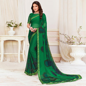 green-casual-wear-printed-chiffon-saree-142075