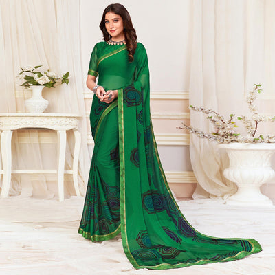 green-casual-wear-printed-chiffon-saree-142075