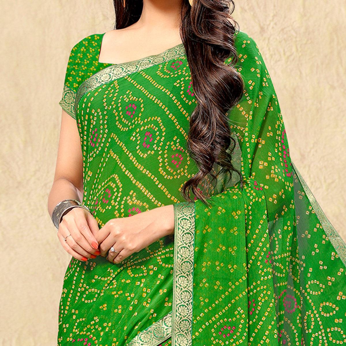 green-casual-wear-printed-chiffon-saree-118653