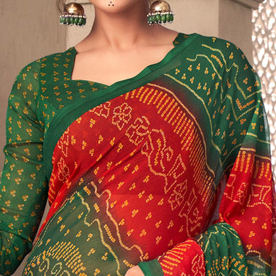 green-casual-wear-printed-chiffon-saree-120767