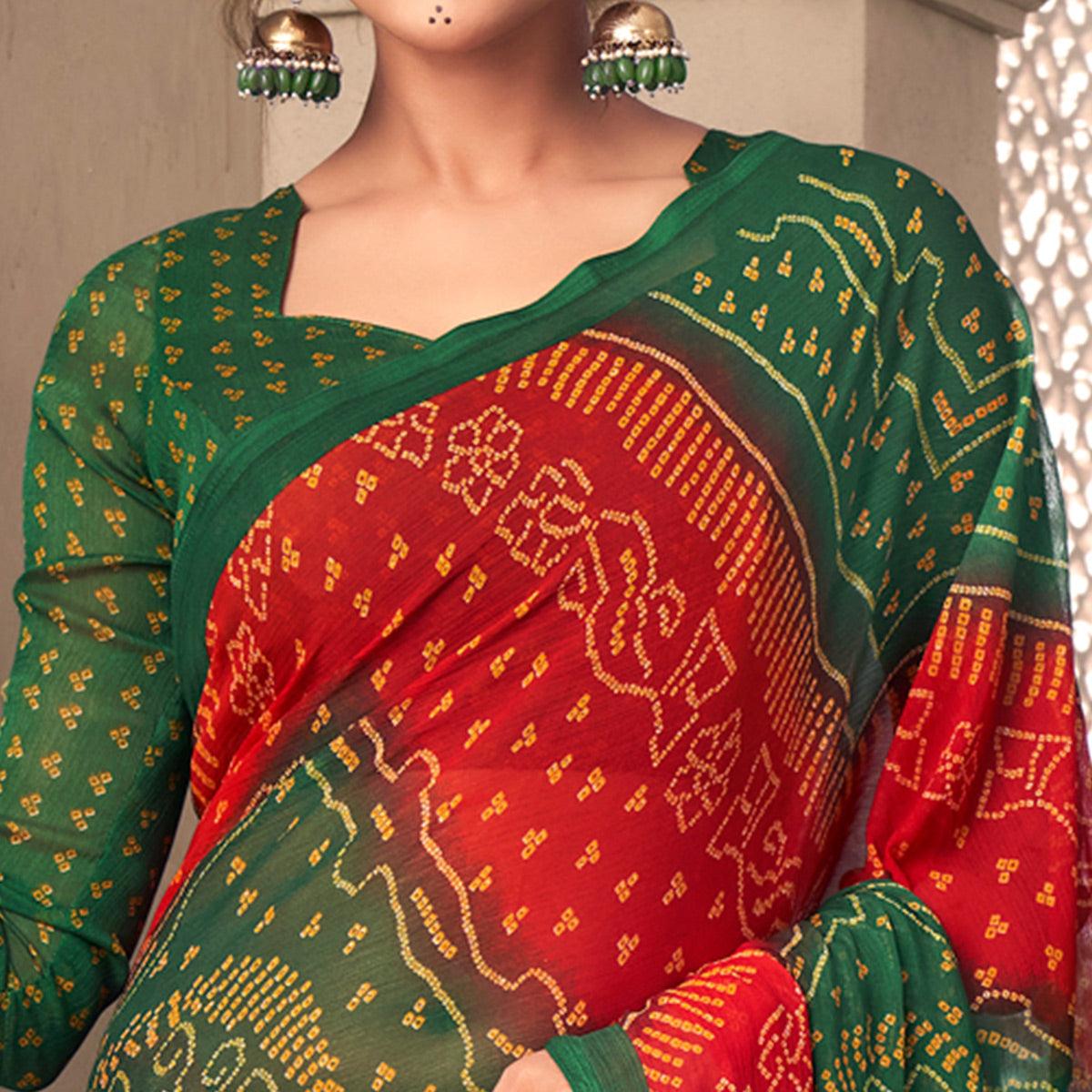 green-casual-wear-printed-chiffon-saree-120767