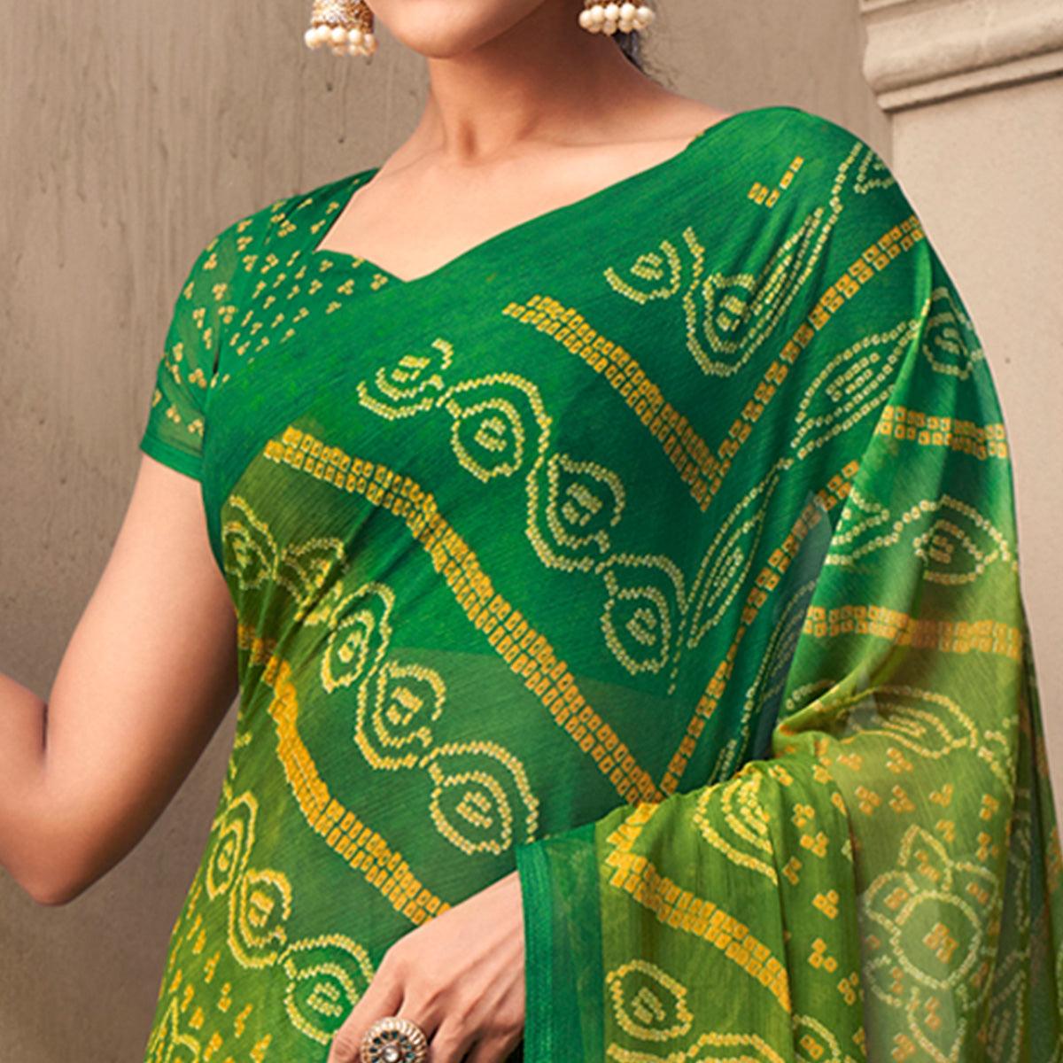 green-casual-wear-printed-chiffon-saree-120778