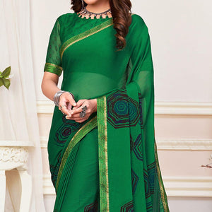 green-casual-wear-printed-chiffon-saree-142075