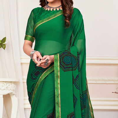 green-casual-wear-printed-chiffon-saree-142075