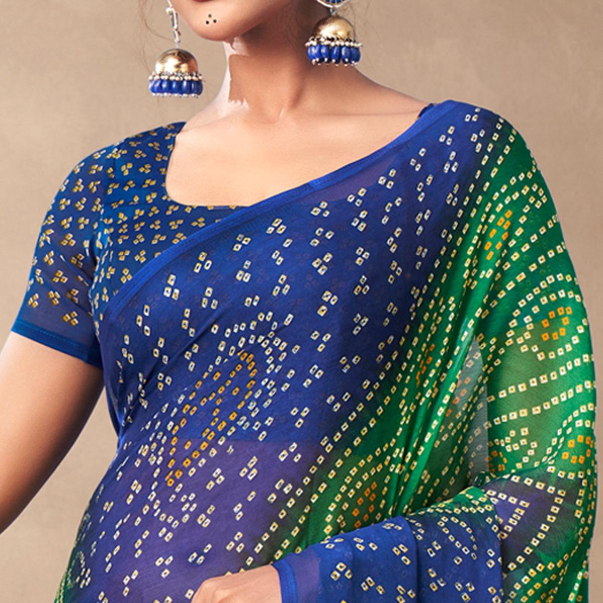 green-casual-wear-printed-chiffon-saree-120784