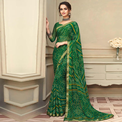 green-casual-wear-printed-chiffon-saree-with-banarasi-border-134154