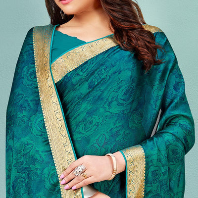 green-casual-wear-printed-chiffon-saree-with-banarasi-lace-136860