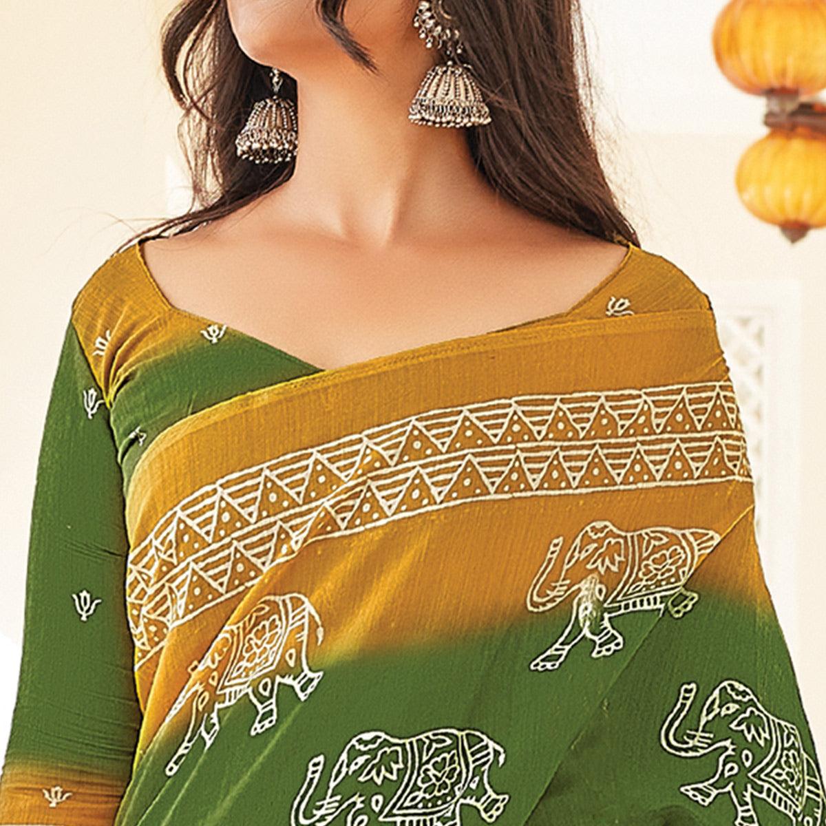 green-casual-wear-printed-cotton-saree-123387