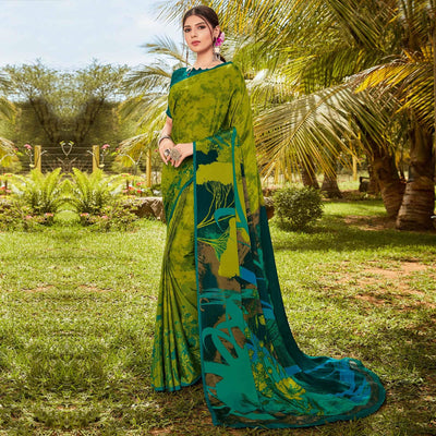green-casual-wear-printed-crepe-saree-112448