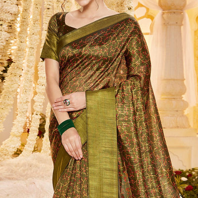 green-casual-wear-printed-crystal-silk-saree-136951