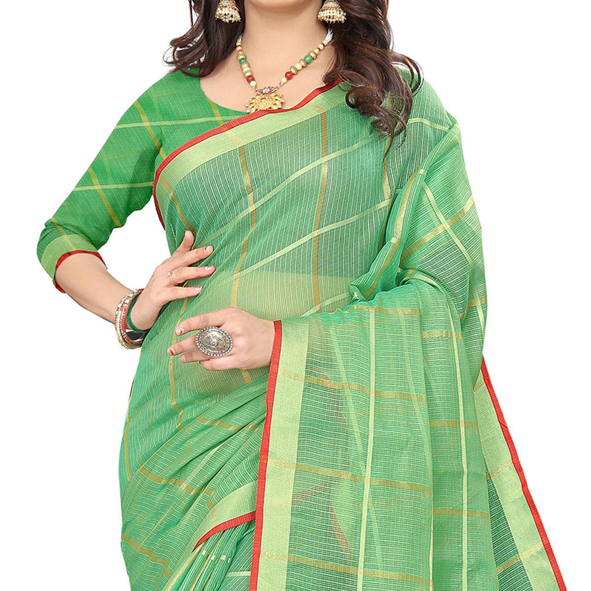 green-casual-wear-printed-doriya-cotton-saree-117606