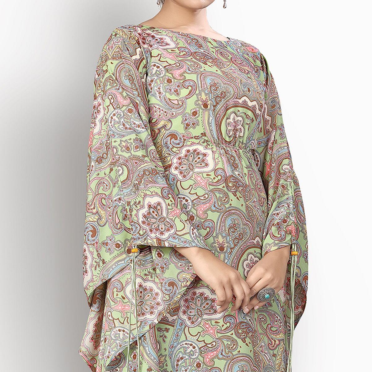 green-casual-wear-printed-georgette-kaftan-kurti-141776