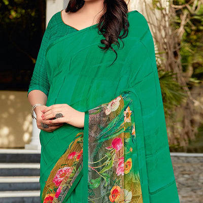 green-casual-wear-printed-georgette-saree-117687