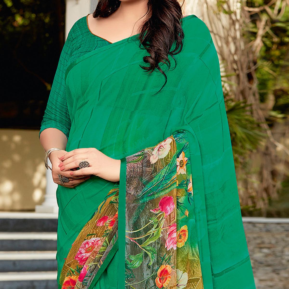green-casual-wear-printed-georgette-saree-117687