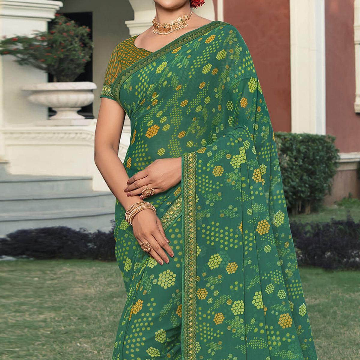green-casual-wear-printed-georgette-saree-141512
