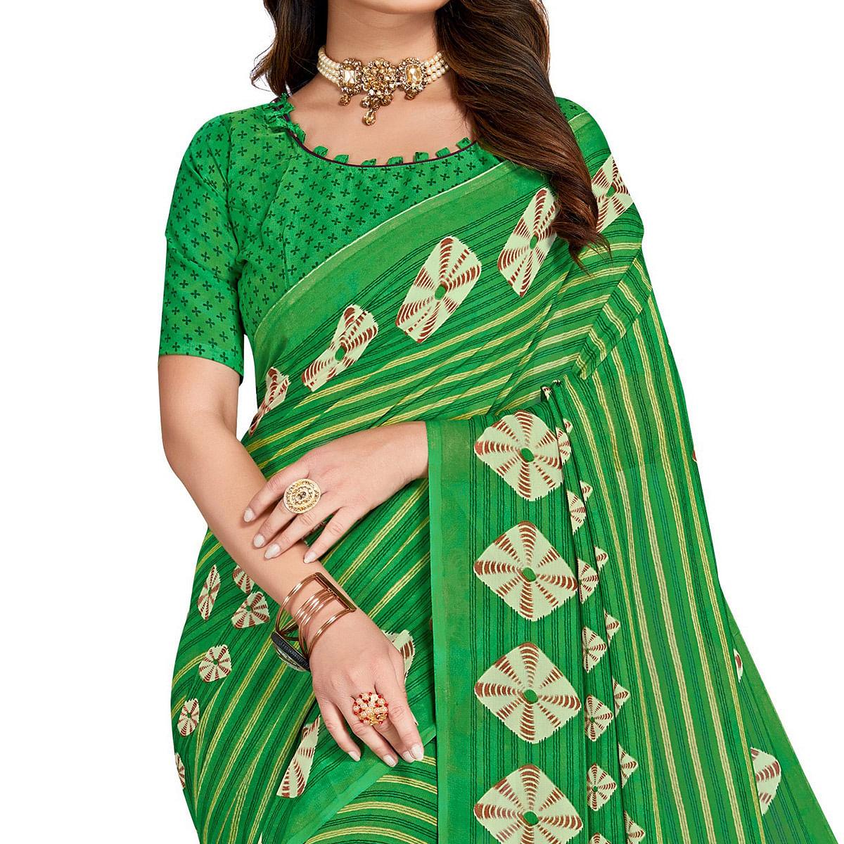 green-casual-wear-printed-georgette-saree-140941