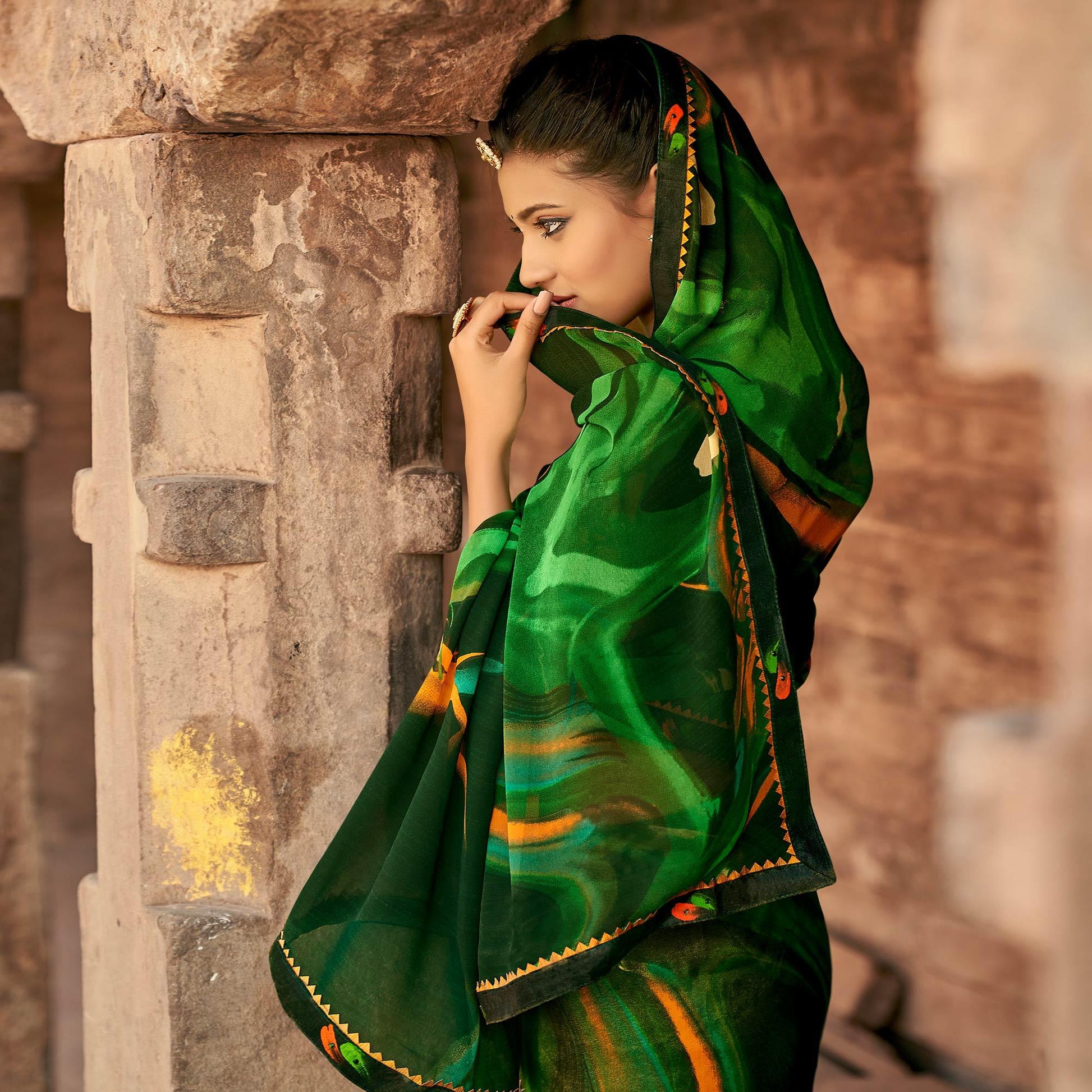 green-casual-wear-printed-georgette-saree-with-fancy-lace-127351