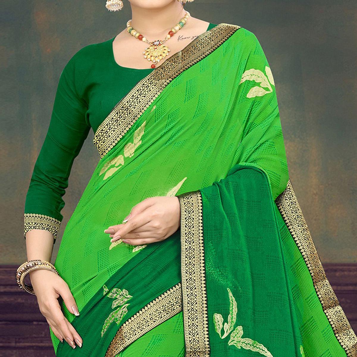 green-casual-wear-printed-half-half-georgette-designer-saree-141389
