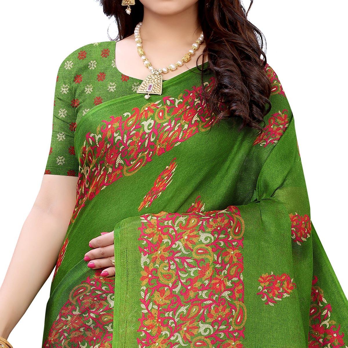 green-casual-wear-printed-jute-silk-saree-125452