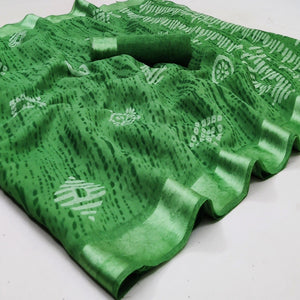 green-casual-wear-printed-linen-cotton-saree-131846