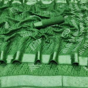 green-casual-wear-printed-linen-cotton-saree-131846