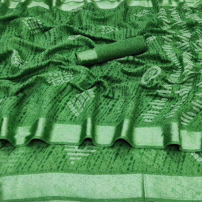 green-casual-wear-printed-linen-cotton-saree-131846