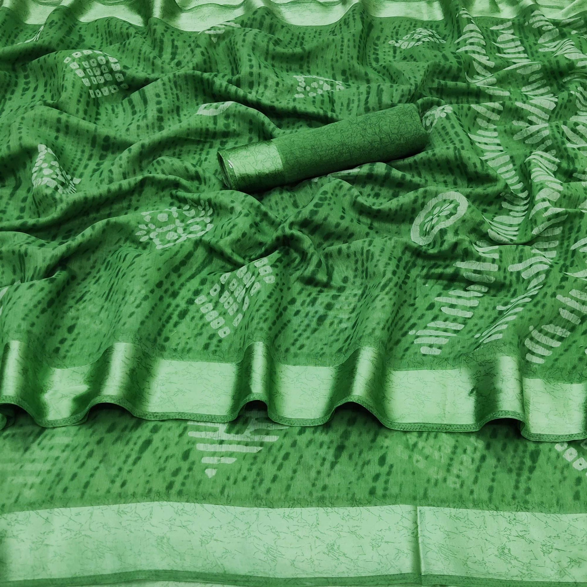 green-casual-wear-printed-linen-cotton-saree-131846
