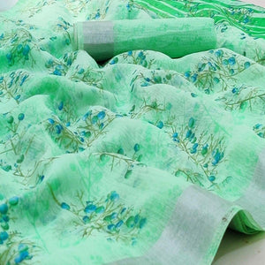 green-casual-wear-printed-linen-cotton-saree-128627