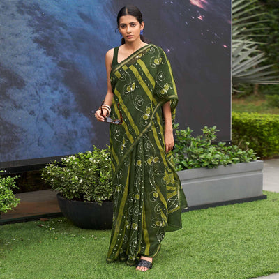 green-casual-wear-printed-linen-saree-124017