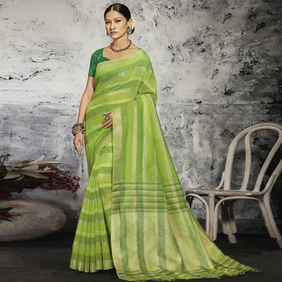 green-casual-wear-printed-linen-saree-131315