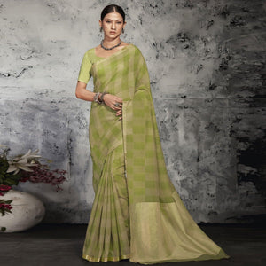 green-casual-wear-printed-linen-saree-131318