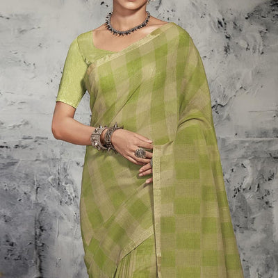 green-casual-wear-printed-linen-saree-131318