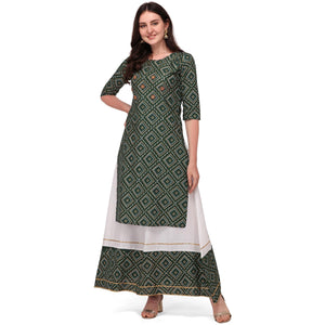 green-casual-wear-printed-rayon-kurti-skirt-set-127941