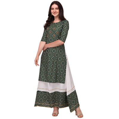 green-casual-wear-printed-rayon-kurti-skirt-set-127941
