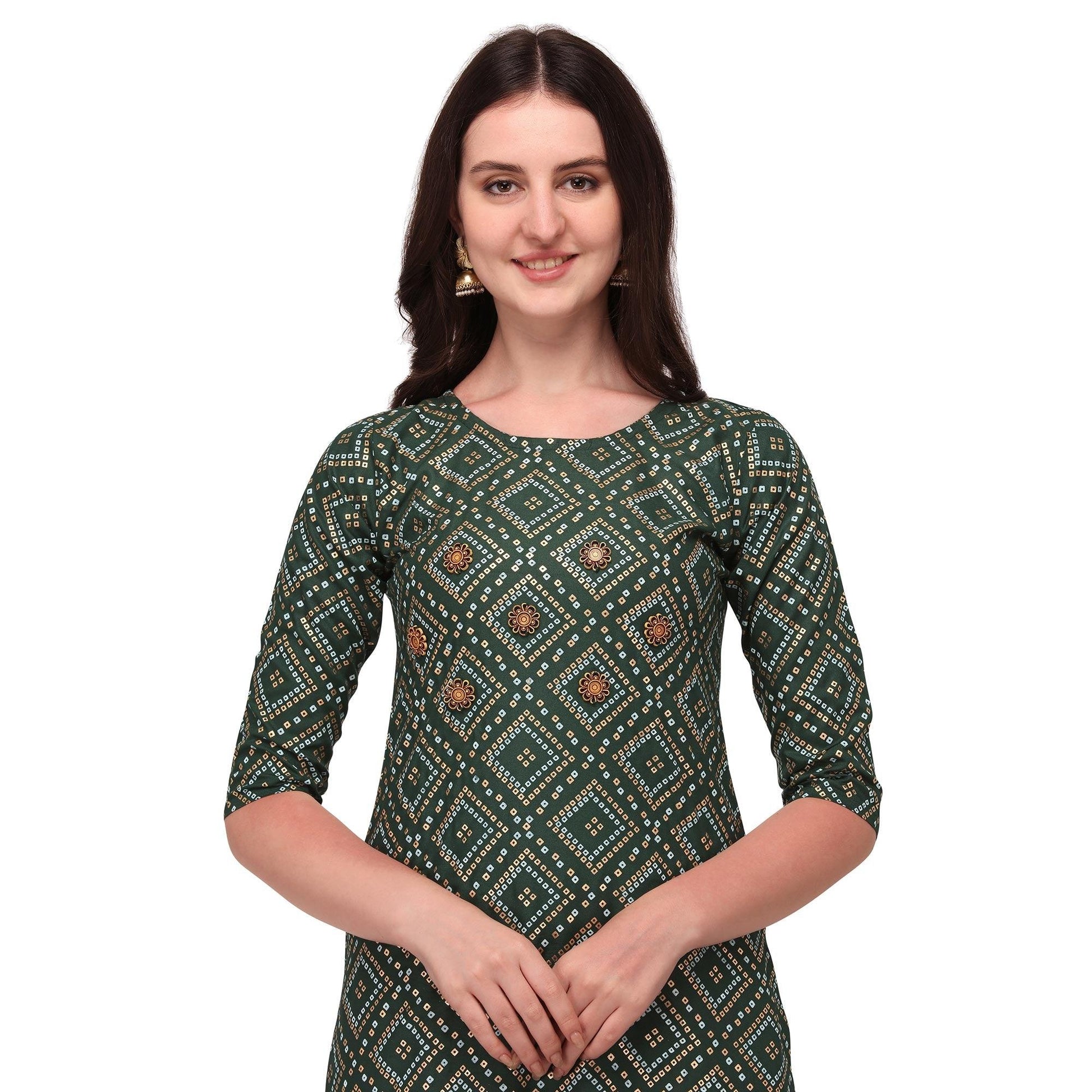 green-casual-wear-printed-rayon-kurti-skirt-set-127941