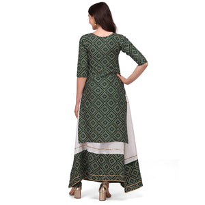 green-casual-wear-printed-rayon-kurti-skirt-set-127941