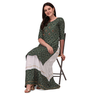 green-casual-wear-printed-rayon-kurti-skirt-set-127941