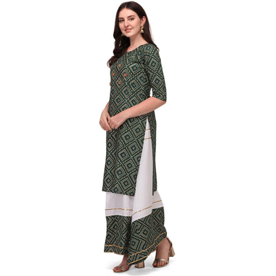 green-casual-wear-printed-rayon-kurti-skirt-set-127941