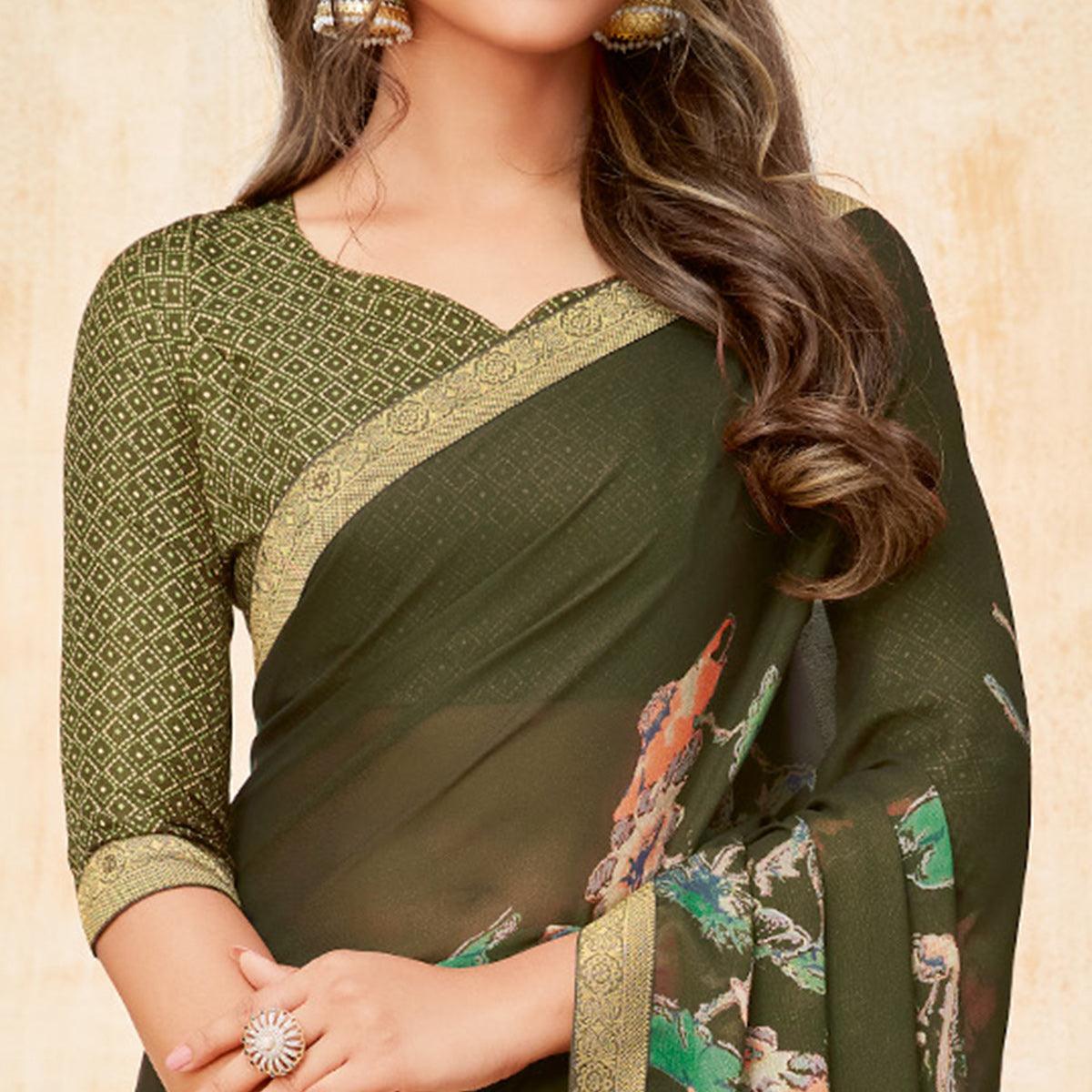 green-casual-wear-printed-silk-georgette-saree-131998
